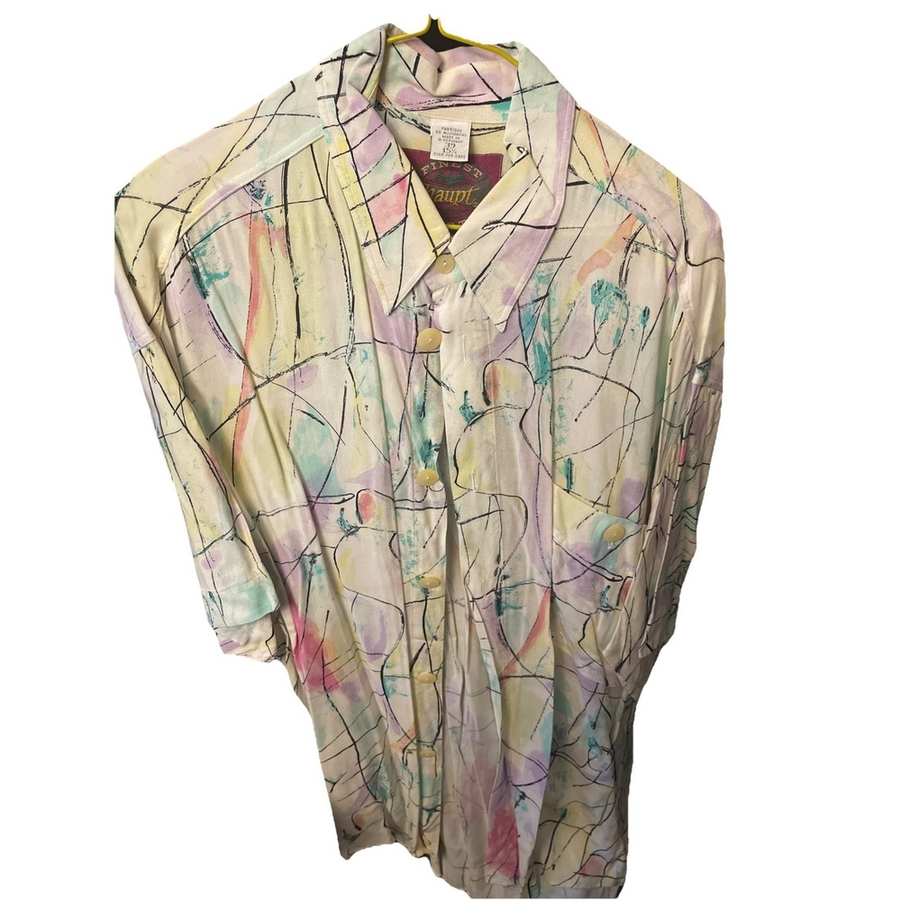 Vintage Haupt Shirt Mens 39 Medium Short Sleeve Button Up Artsy Art Deco